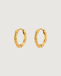 Thumbnail for Organic Hammered Mini Hoops – 15mm 18K Gold PVD
