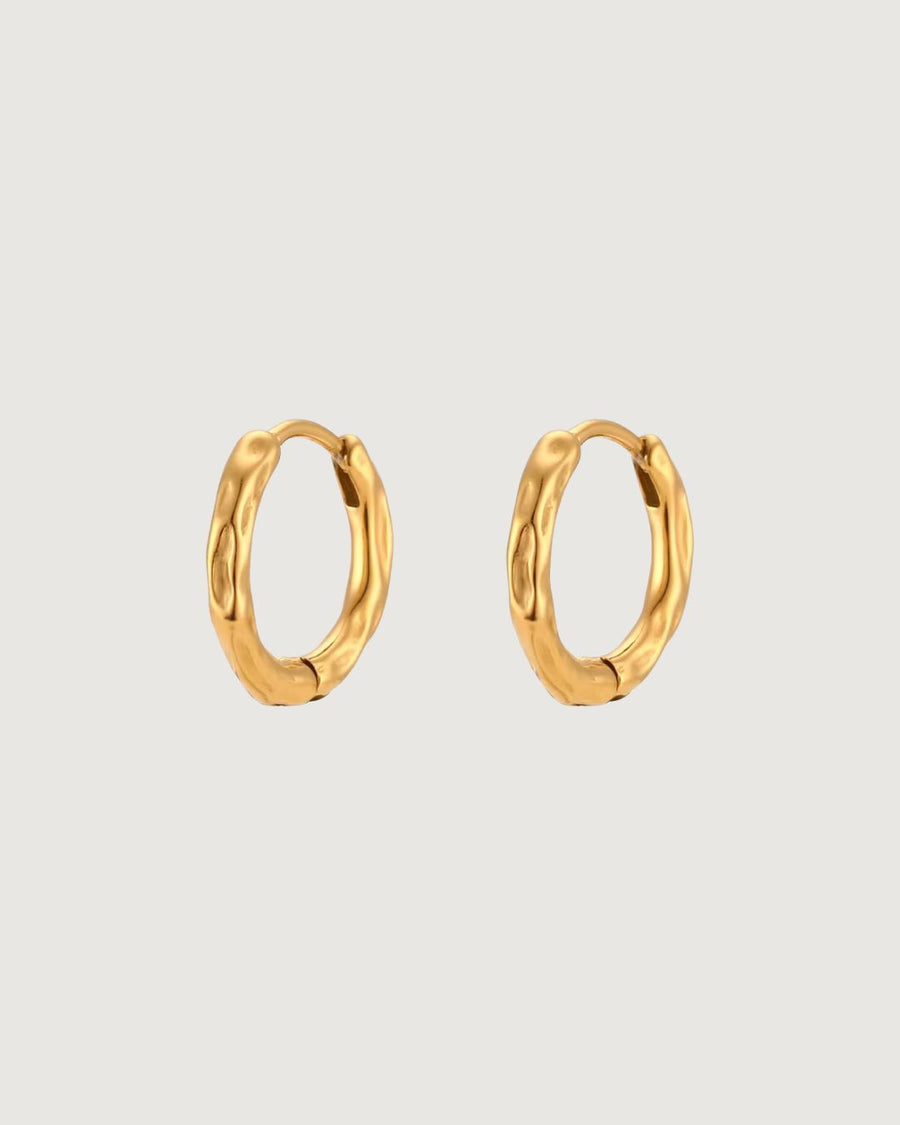 Organic Hammered Mini Hoops – 15mm 18K Gold PVD