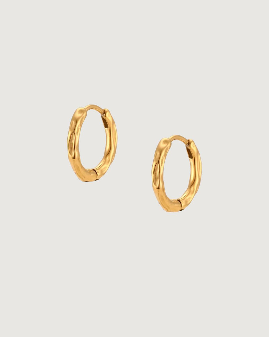 Organic Hammered Mini Hoops – 15mm 18K Gold PVD