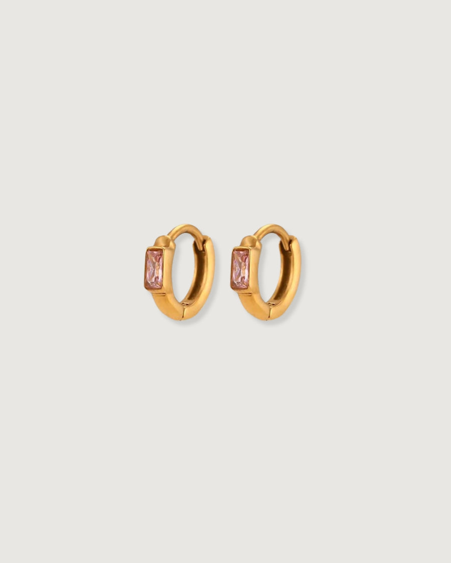 PINK ZIRCON HUGGIE HOOP EARRINGS SET 18K GOLD PVD - STUDIO JO STORE  
