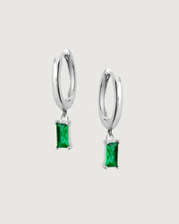 Thumbnail for Isla Baguette Hoop Earrings – Emerald Green Silver
