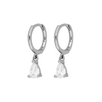 Thumbnail for PEAR-CUT CRYSTAL DANGLE HUGGIE HOOP EARRINGS SILVER - STUDIO JO STORE  