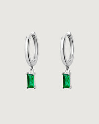 Thumbnail for Isla Baguette Hoop Earrings – Emerald Green Silver