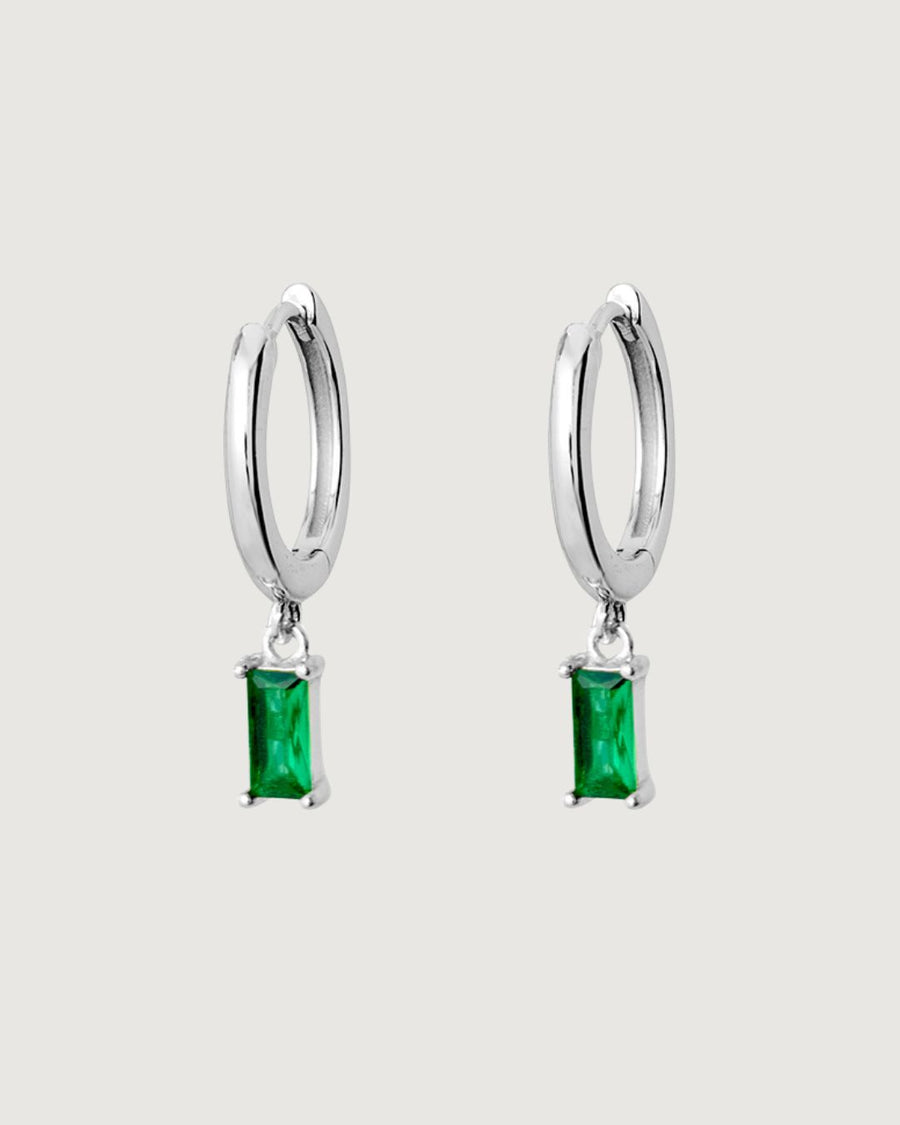 Isla Baguette Hoop Earrings – Emerald Green Silver