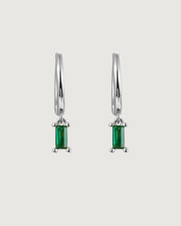 Thumbnail for Isla Baguette Hoop Earrings – Emerald Green Silver