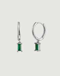 Thumbnail for Isla Baguette Hoop Earrings – Emerald Green Silver