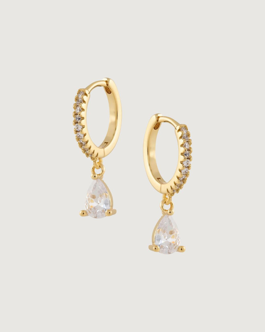 Crystal Huggie Pear-Cut Drop Earrings – 18K Gold