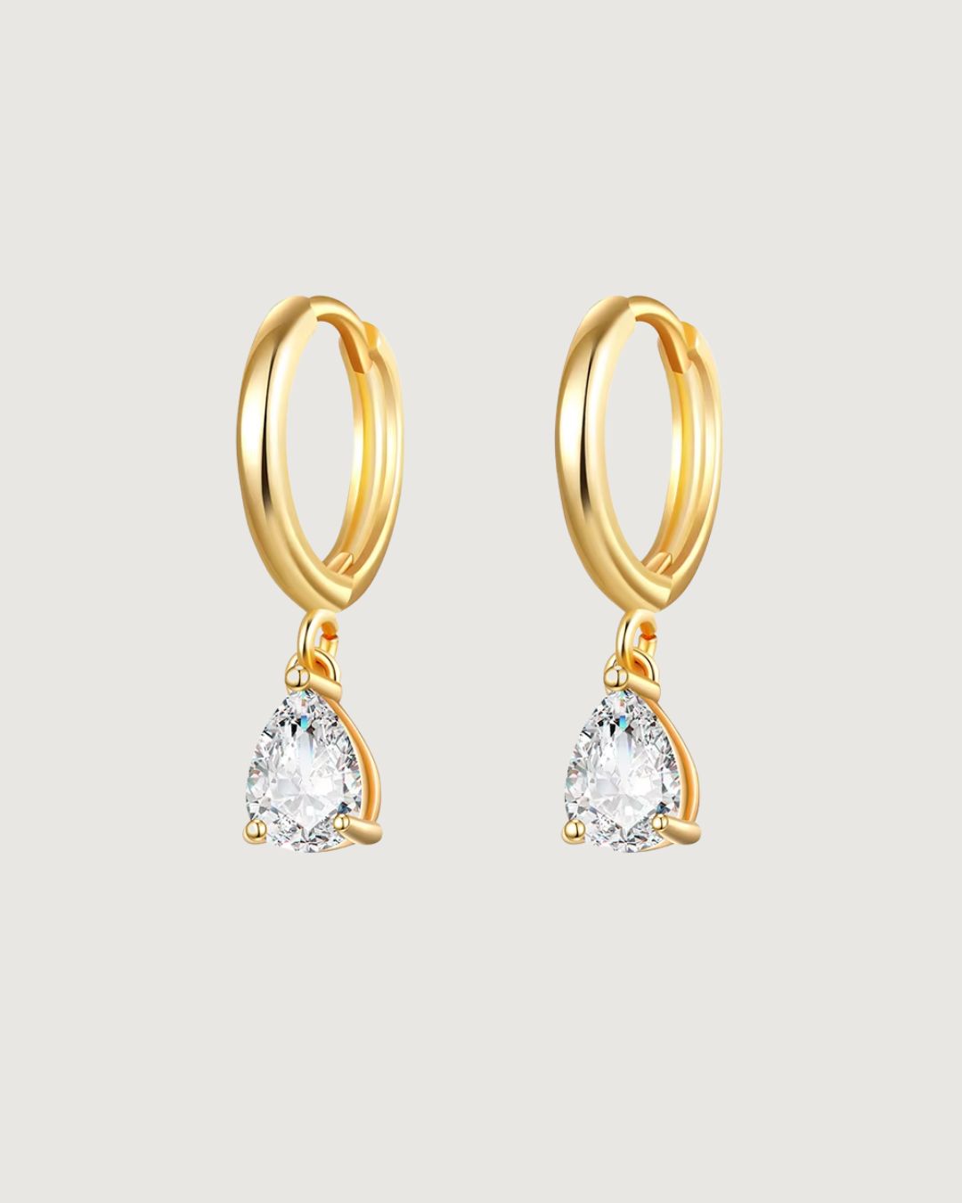 Pear-Cut Crystal Dangle Hoop Earrings – 18K Gold