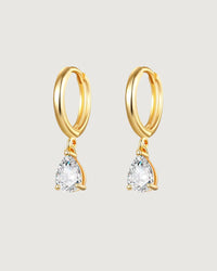 Thumbnail for Pear-Cut Crystal Dangle Hoop Earrings – 18K Gold