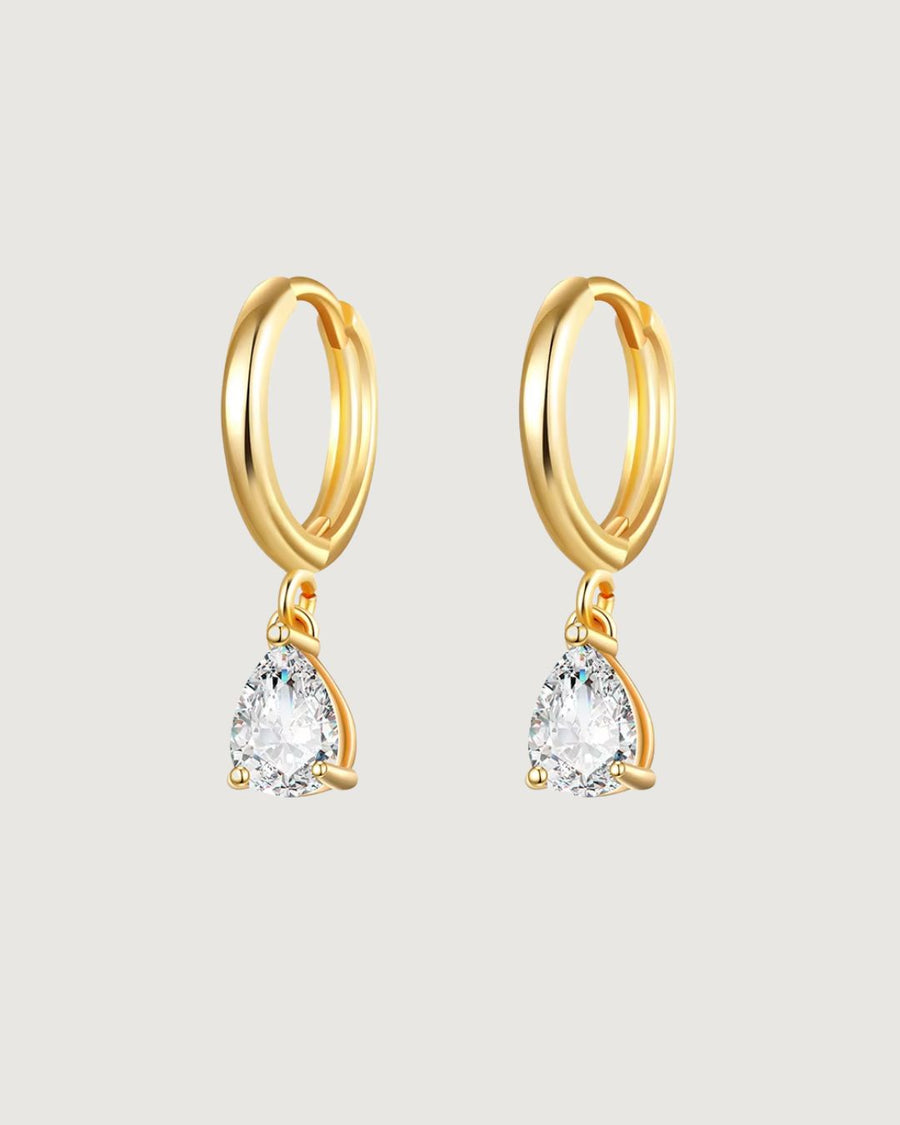 Pear-Cut Crystal Dangle Hoop Earrings – 18K Gold