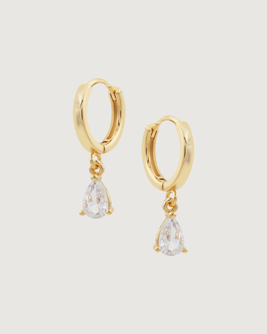 Pear-Cut Crystal Dangle Hoop Earrings – 18K Gold