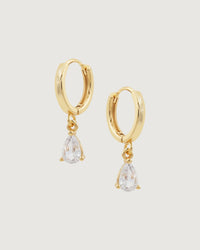 Thumbnail for Pear-Cut Crystal Dangle Hoop Earrings – 18K Gold