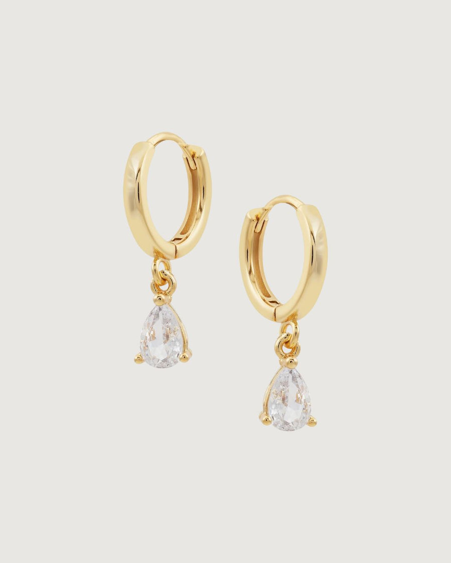 Pear-Cut Crystal Dangle Hoop Earrings – 18K Gold