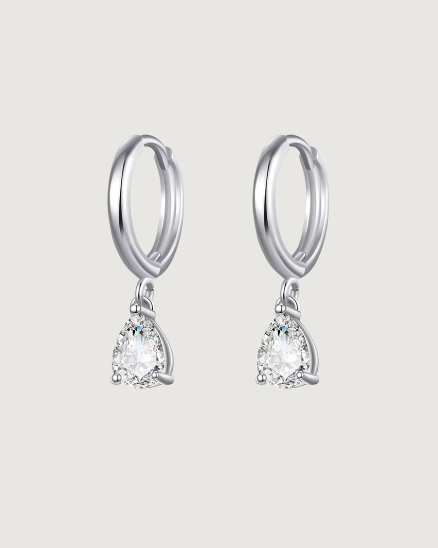 Pear-Cut Crystal Dangle Hoop Earrings – Silver