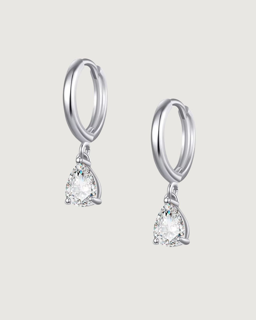 Pear-Cut Crystal Dangle Hoop Earrings – Silver