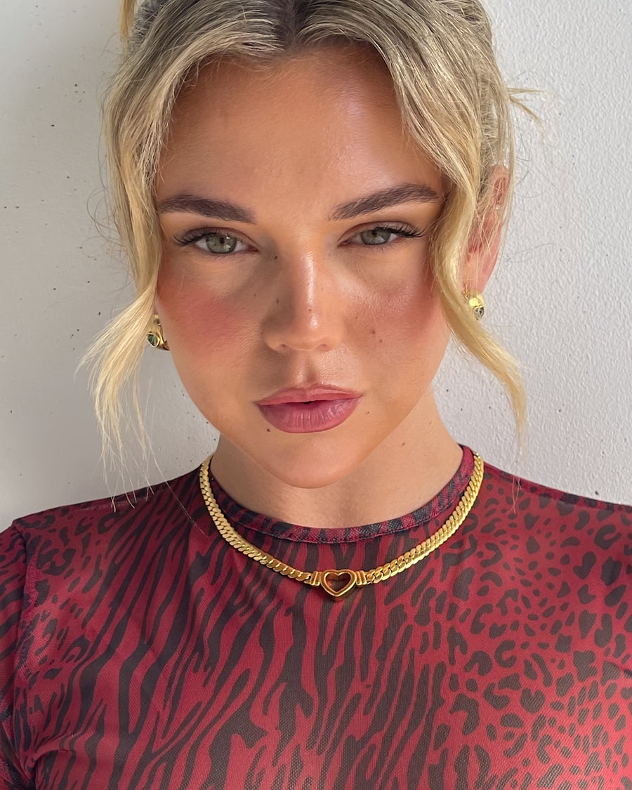 YOU ARE MINE HOLLOW HEART CHOKER CHAIN NECKLACE GOLD - STUDIO JO STORE  