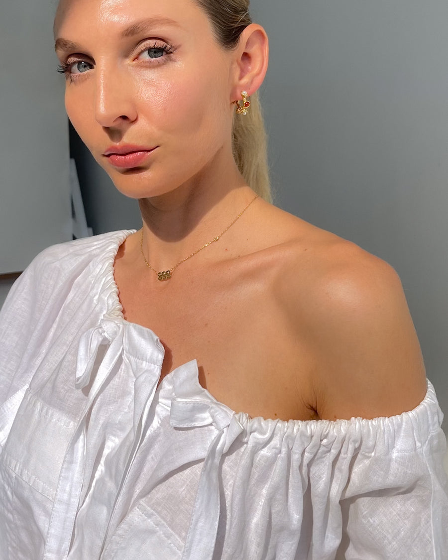 Textured Pearl & Stone Stud Hoops - STUDIO JO STORE  