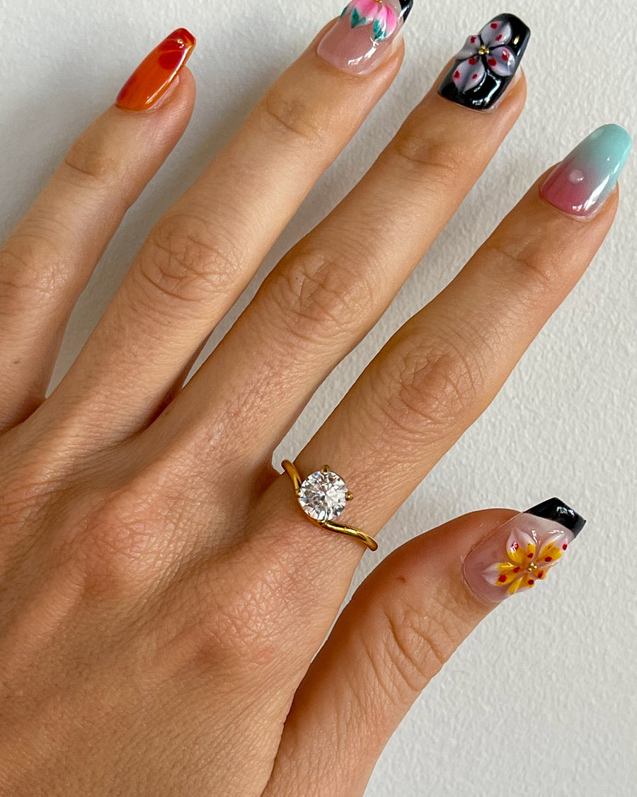 ROUND ZIRCONIA SOLITAIRE RING 18K GOLD PVD - STUDIO JO STORE  