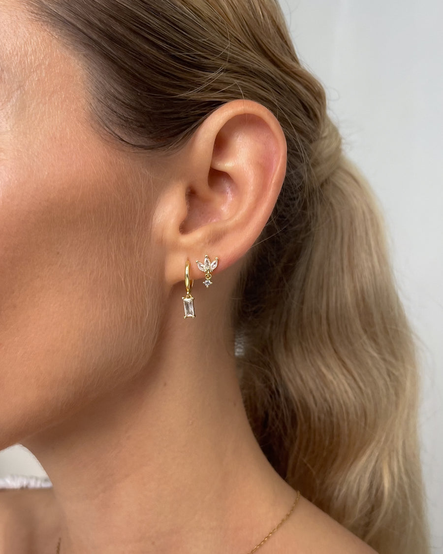 ISLA BAGUETTE HOOP EARRINGS CLEAR CRYSTAL 18K GOLD PVD PLATED - STUDIO JO STORE  