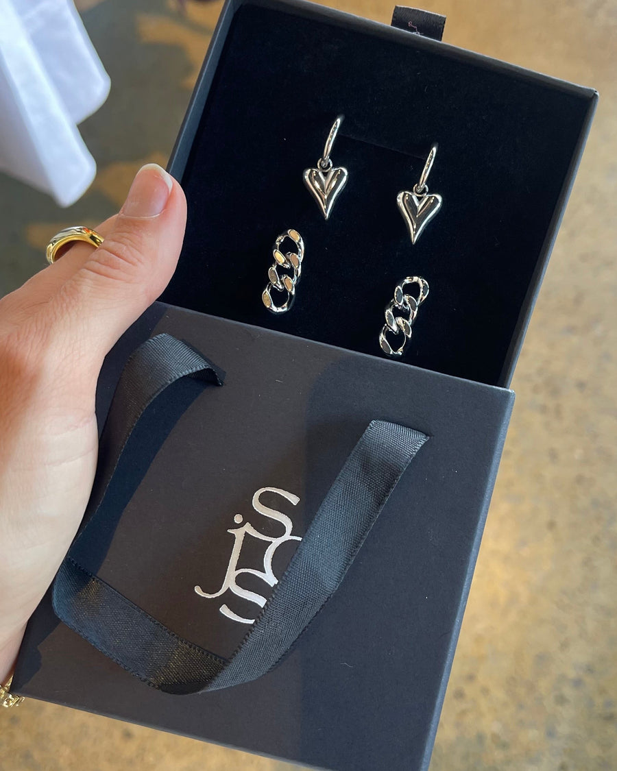 HEART CHARM HOOP EARRINGS SILVER - STUDIO JO STORE  