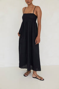 Thumbnail for BISK THE LABEL RORY BLACK LINEN MAXI DRESS
