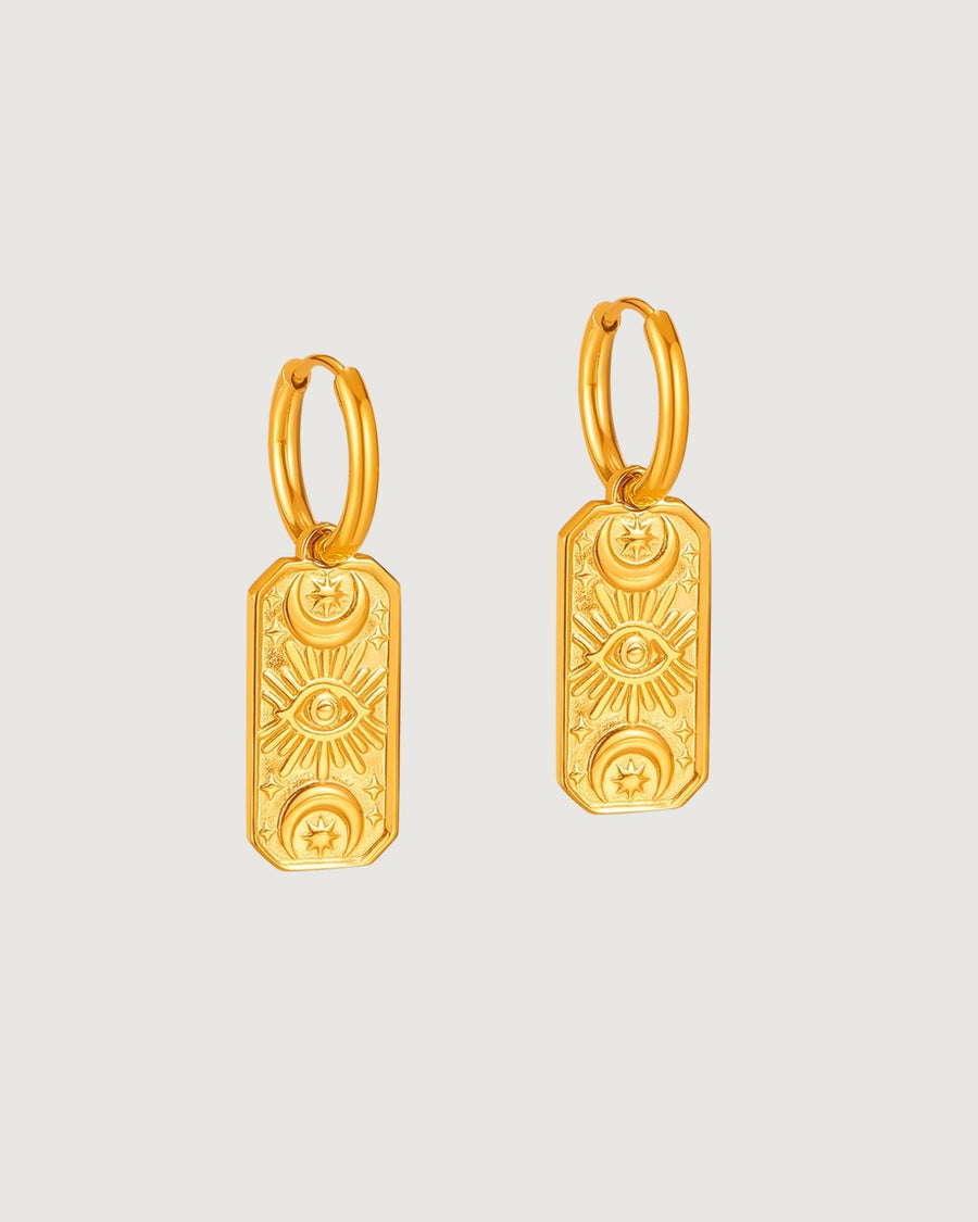 EYE OF LIGHT HOOP EARRINGS 18K GOLD PVD PLATING - STUDIO JO STORE  