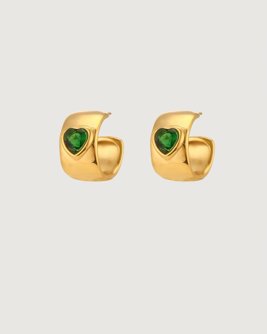 EMERALD HEART HUGGIE EARRINGS GOLD - STUDIO JO STORE  