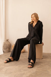 Thumbnail for FLORENCE WIDELEG LINEN PANT BLACK - STUDIO JO STORE  