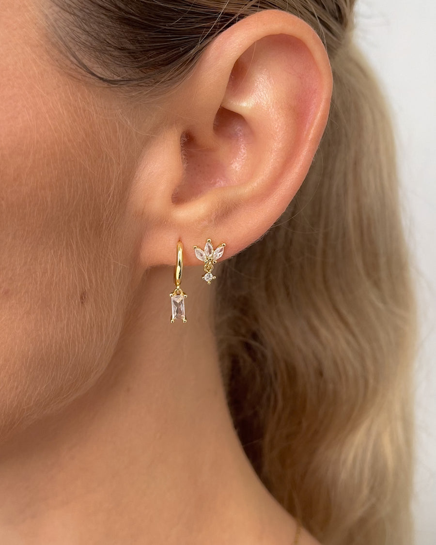 ISLA BAGUETTE HOOP EARRINGS CLEAR CRYSTAL 18K GOLD PVD PLATED - STUDIO JO STORE  