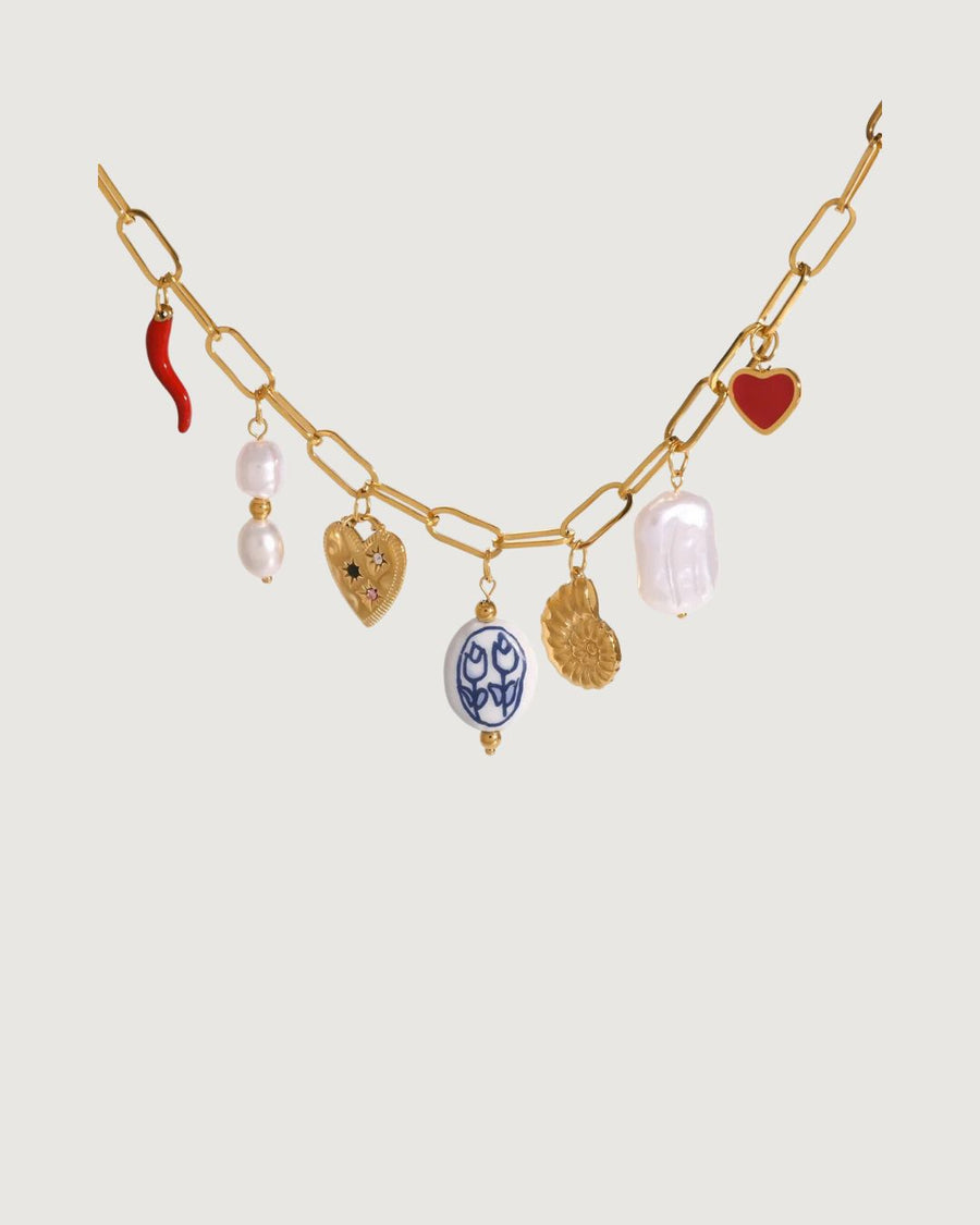 CHARM NECKLACE - CHILLI - SHELL - PORCELAIN BEAD - PEARL - HEART - STUDIO JO STORE  