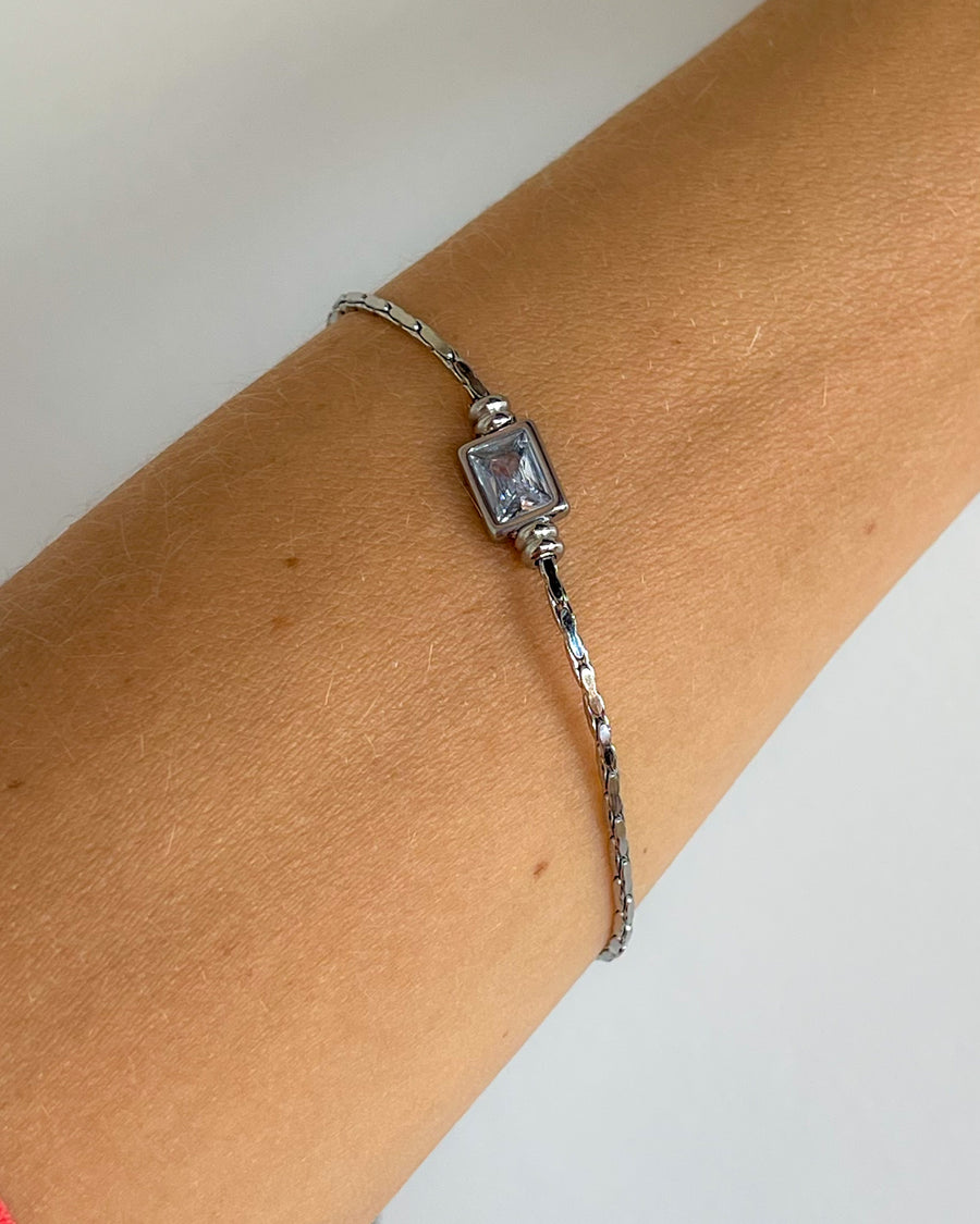 SQUARE DIAMOND PENDANT BRACELET PLATINUM SILVER - STUDIO JO STORE  