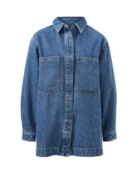 Thumbnail for GOLDIE LONGLINE DENIM SHACKET FRESH INDIGO - STUDIO JO STORE  