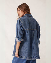 Thumbnail for GOLDIE LONGLINE DENIM SHACKET FRESH INDIGO - STUDIO JO STORE  