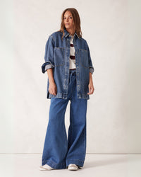 Thumbnail for GOLDIE LONGLINE DENIM SHACKET FRESH INDIGO - STUDIO JO STORE  