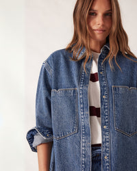 Thumbnail for GOLDIE LONGLINE DENIM SHACKET FRESH INDIGO - STUDIO JO STORE  