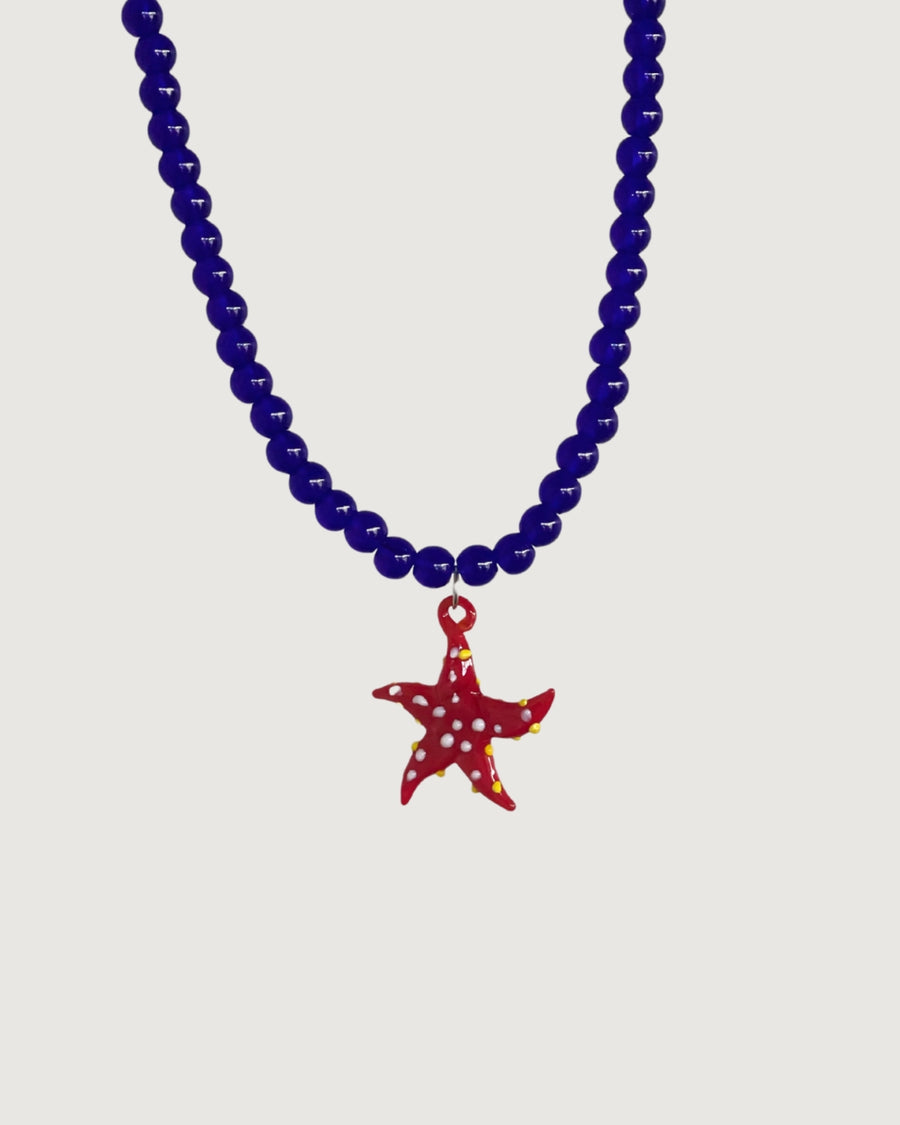 SIENNA STARFISH PENDANT NECKLACE -  HANDMADE GLASS STARFISH BLUE AND RED - STUDIO JO STORE  