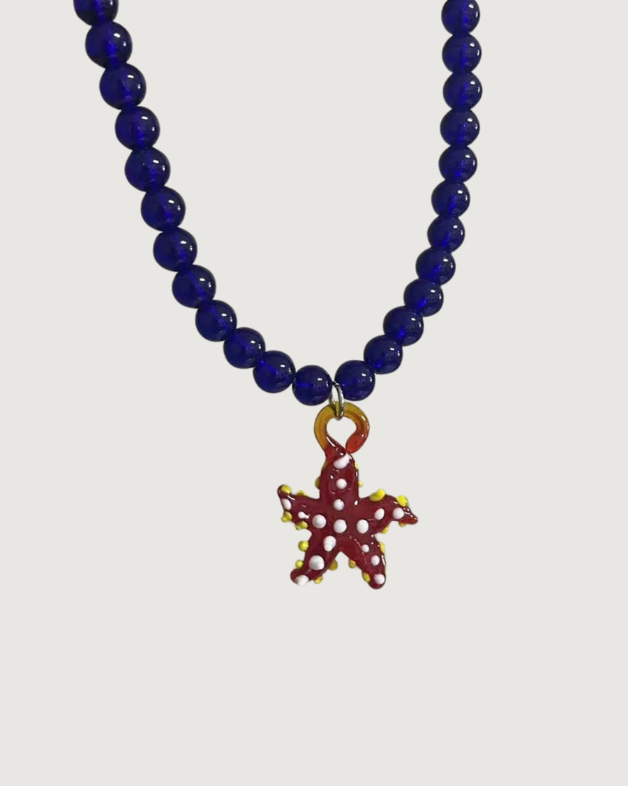 SIENNA STARFISH PENDANT NECKLACE -  HANDMADE GLASS STARFISH BLUE AND RED - STUDIO JO STORE  