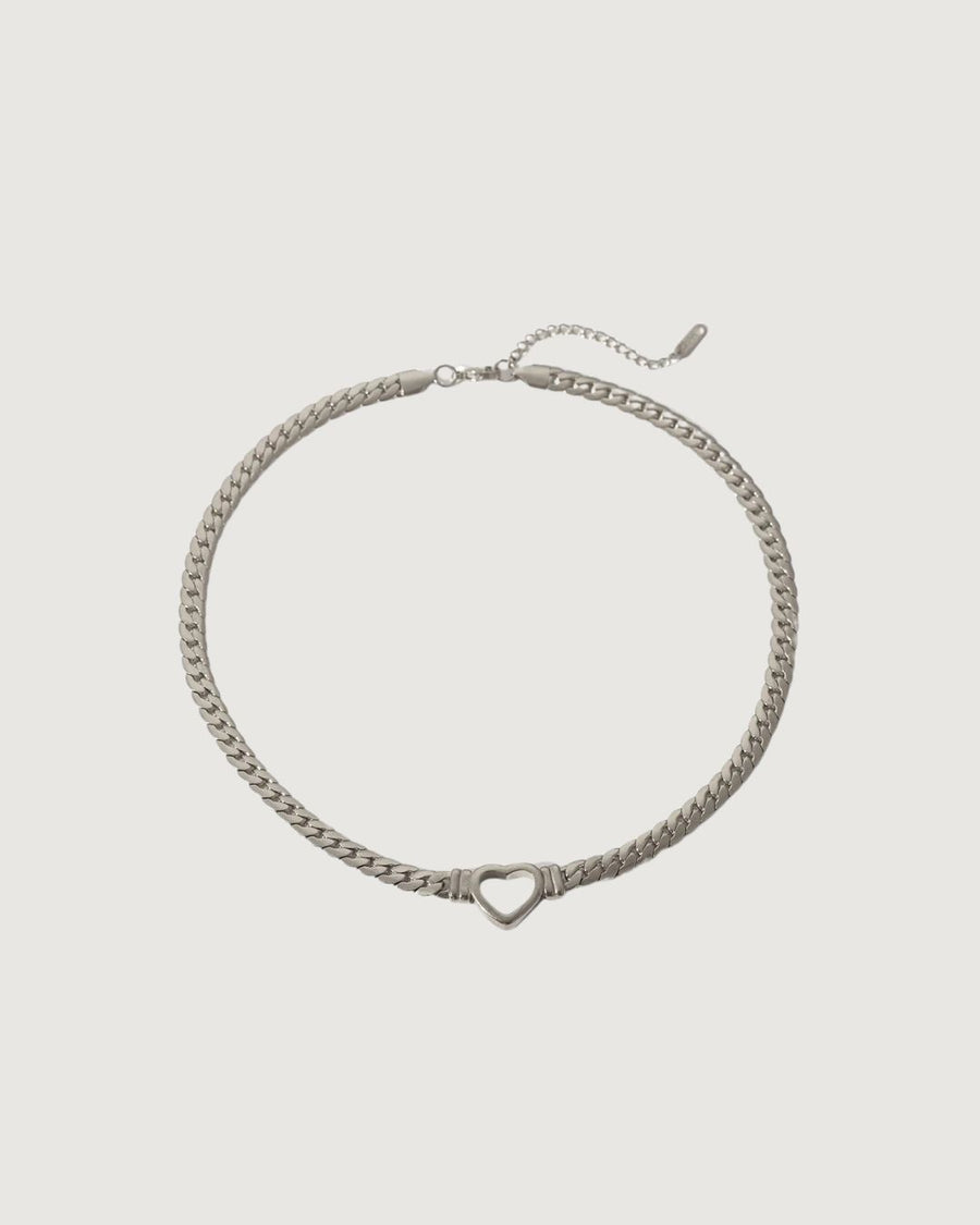 You Are Mine Hollow Heart Choker Chain Necklace Silver - STUDIO JO STORE  
