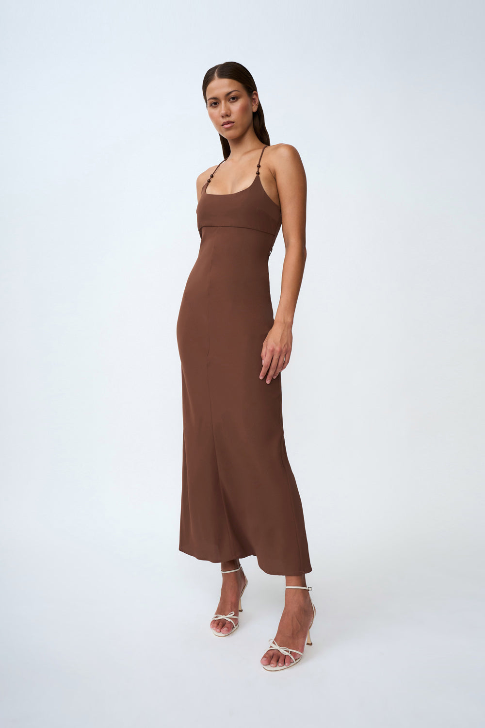 BY JOHNNY HANA BIAS BEAD MIDI DRESS - CHOCOLATE