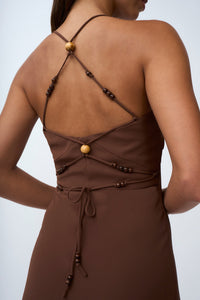 Thumbnail for BY JOHNNY - HANA BIAS BEAD MIDI DRESS - CHOCOLATE BROWN - STUDIO JO STORE  