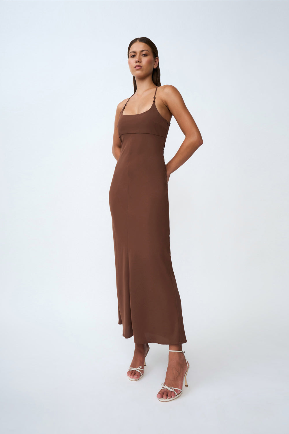BY JOHNNY - HANA BIAS BEAD MIDI DRESS - CHOCOLATE BROWN - STUDIO JO STORE  