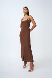 Thumbnail for BY JOHNNY - HANA BIAS BEAD MIDI DRESS - CHOCOLATE BROWN - STUDIO JO STORE  