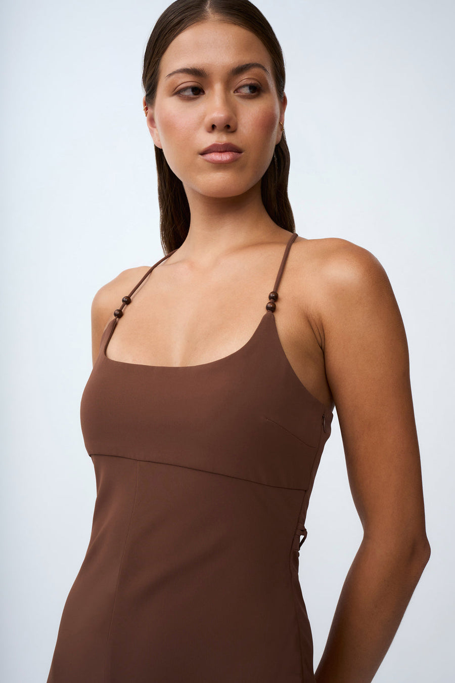 BY JOHNNY - HANA BIAS BEAD MIDI DRESS - CHOCOLATE BROWN - STUDIO JO STORE  