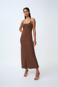 Thumbnail for BY JOHNNY - HANA BIAS BEAD MIDI DRESS - CHOCOLATE BROWN - STUDIO JO STORE  