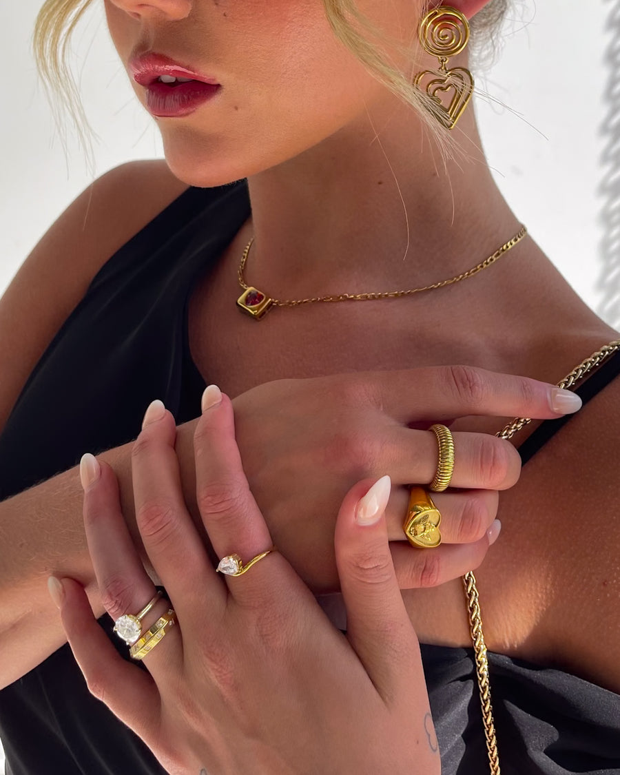 EMPRESS STUDDED BAND RING GOLD - STUDIO JO STORE  