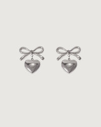 Thumbnail for BOW DROP HEART STUD EARRINGS SILVER - STUDIO JO STORE  