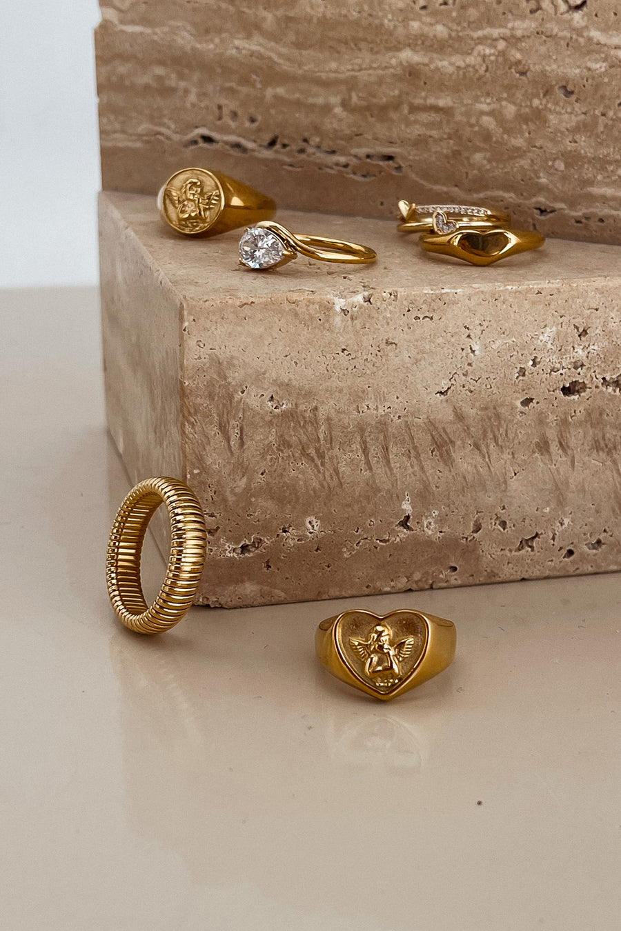 CUPID ANGEL ROUND SIGNET RING 18K GOLD PLATED - STUDIO JO STORE  