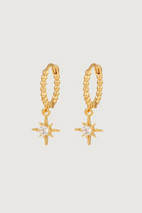 Thumbnail for GOLD STAR DROP HUGGIE HOOP EARRINGS 18K GOLD - STUDIO JO STORE  