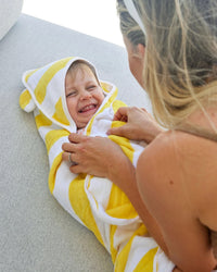 Thumbnail for Byron Baby Hooded Towel – Yellow & White Stripe | Organic Towel by Styld.