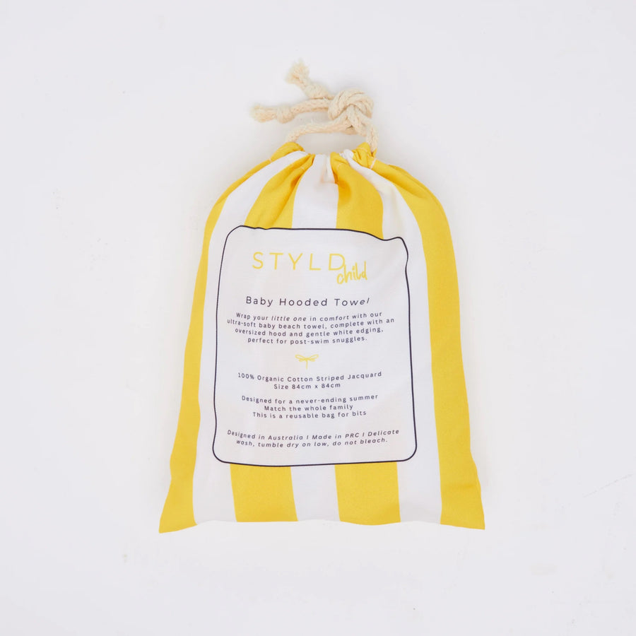 Byron Baby Hooded Towel – Yellow & White Stripe | Organic Towel by Styld.